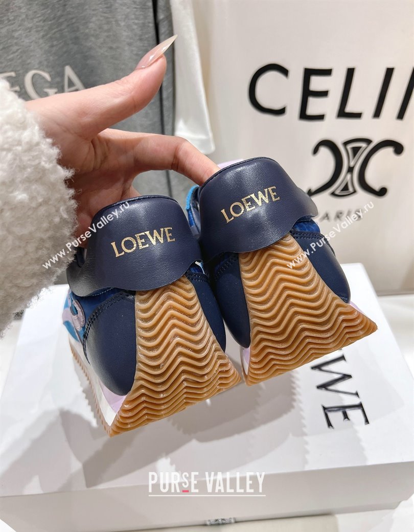 Loewe Flow Runner Sneakers in calfskin, nylon and suede Light Blue 2025 LW022102 (KL-250221039)