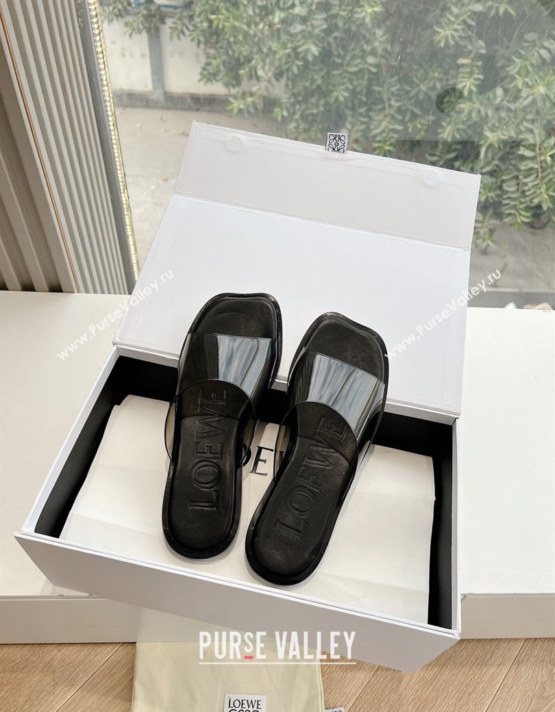 Loewe Campo PVC Flat Slides Sandal with Buckle Strap Black 2025 G022 (KL-250221084)