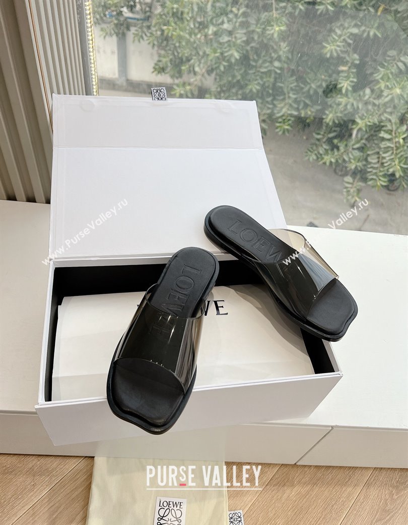 Loewe Campo PVC Flat Slides Sandal with Buckle Strap Black 2025 G022 (KL-250221084)