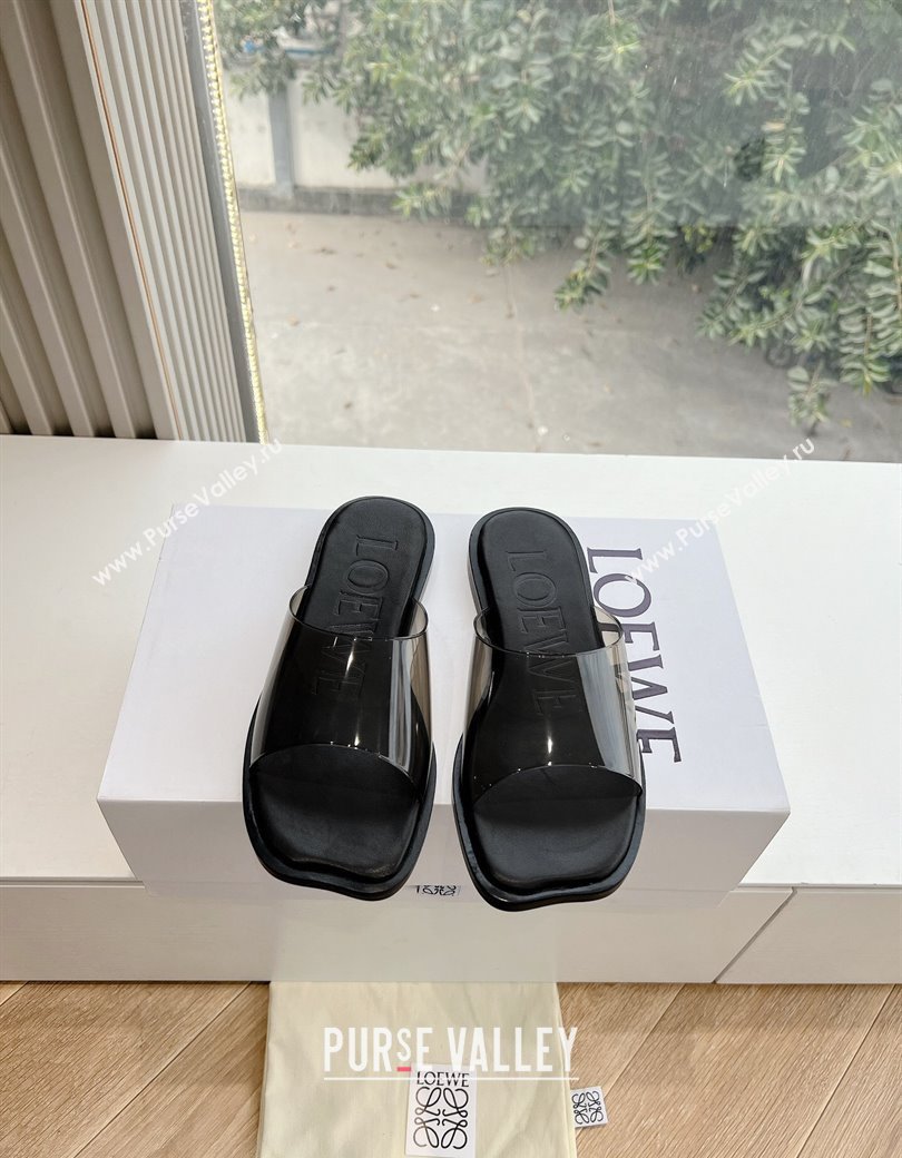 Loewe Campo PVC Flat Slides Sandal with Buckle Strap Black 2025 G022 (KL-250221084)