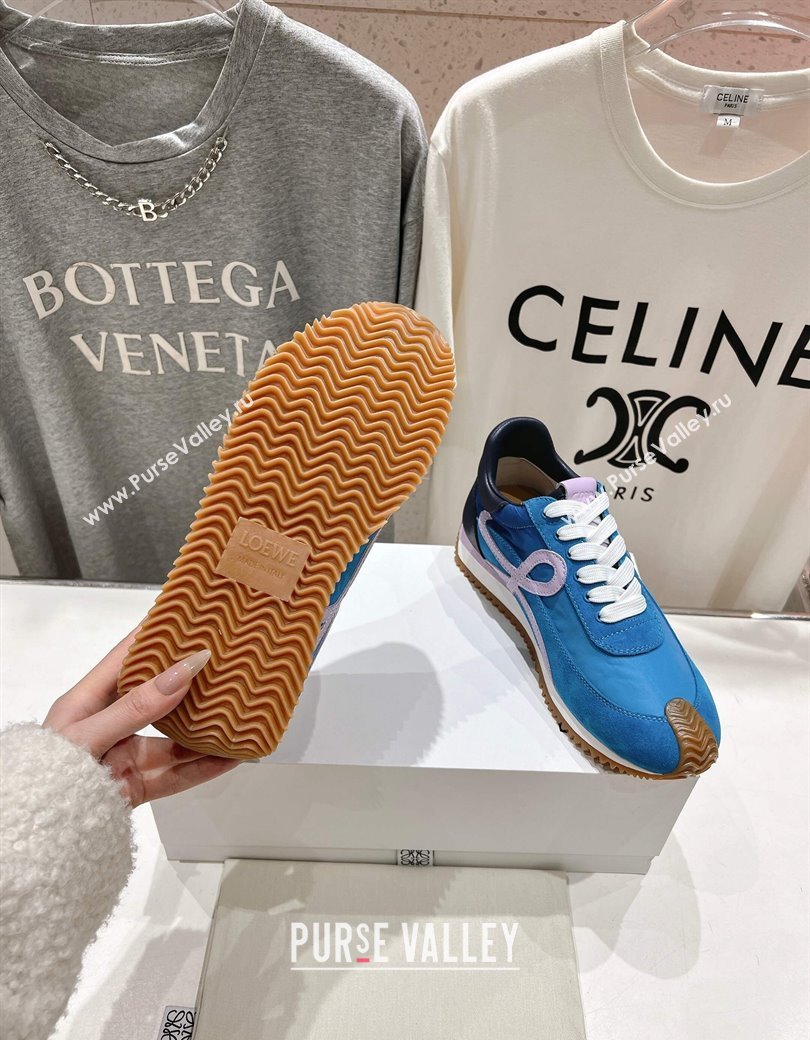 Loewe Flow Runner Sneakers in calfskin, nylon and suede Light Blue 2025 LW022102 (KL-250221039)