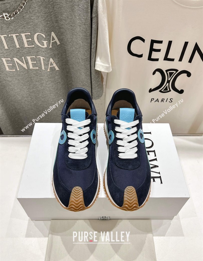 Loewe Flow Runner Sneakers in calfskin, nylon and suede Dark Blue 2025 LW022103 (KL-250221040)