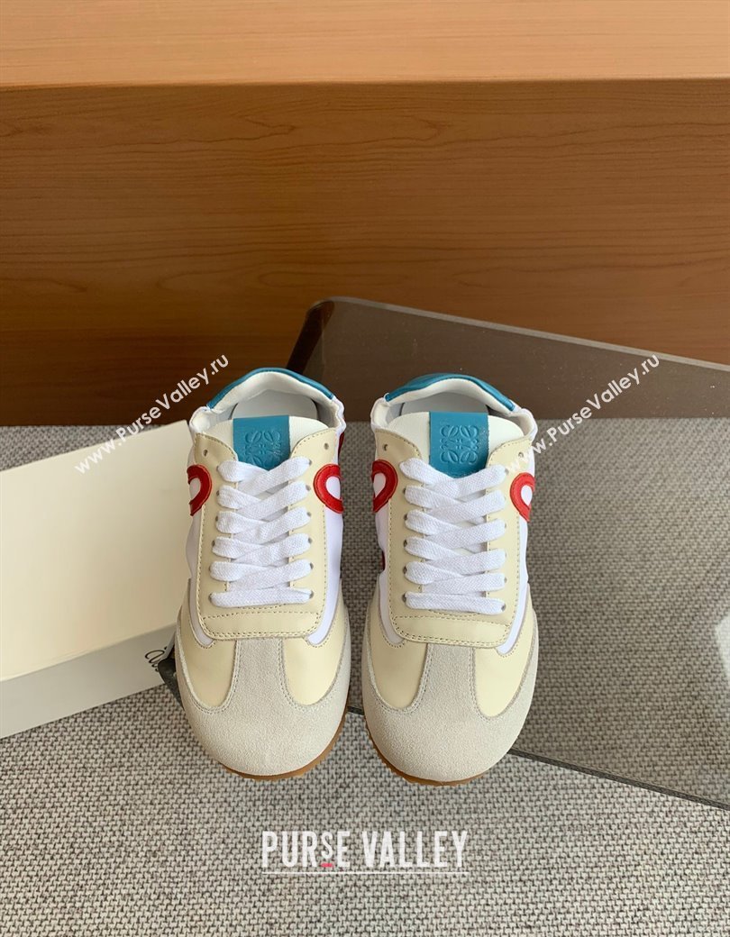 Loewe Ballet Runner 2.0 Sneakers in calfskin, nylon and suede Beige/White/Blue 2025 ( For Women and Men) (KL-250221027)