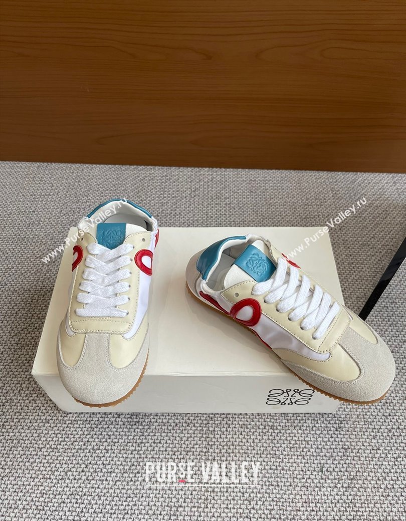 Loewe Ballet Runner 2.0 Sneakers in calfskin, nylon and suede Beige/White/Blue 2025 ( For Women and Men) (KL-250221027)