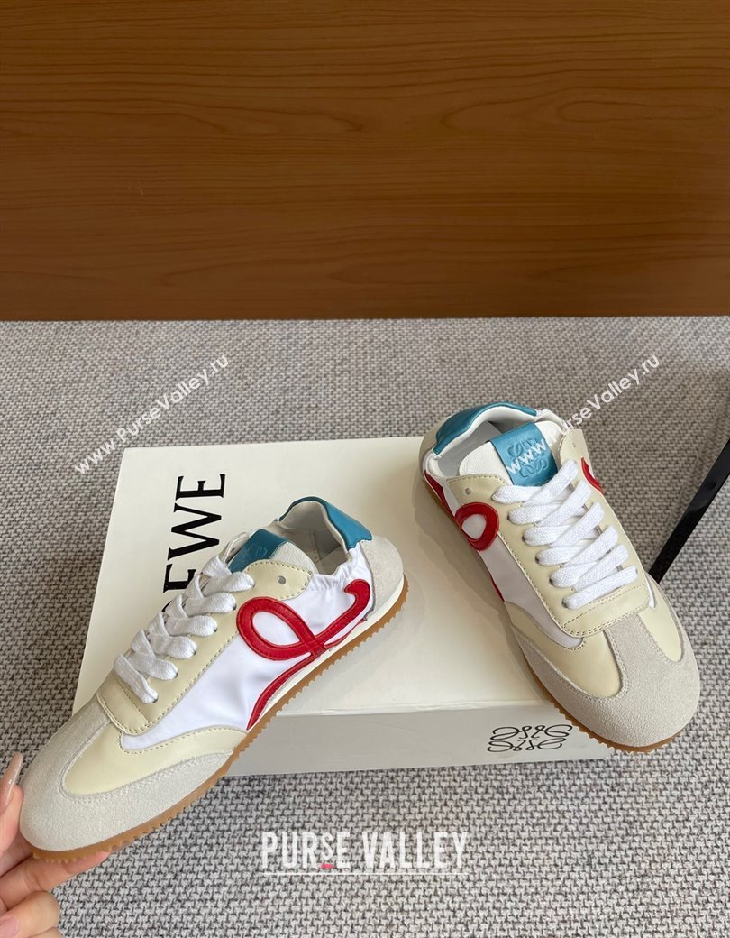 Loewe Ballet Runner 2.0 Sneakers in calfskin, nylon and suede Beige/White/Blue 2025 ( For Women and Men) (KL-250221027)