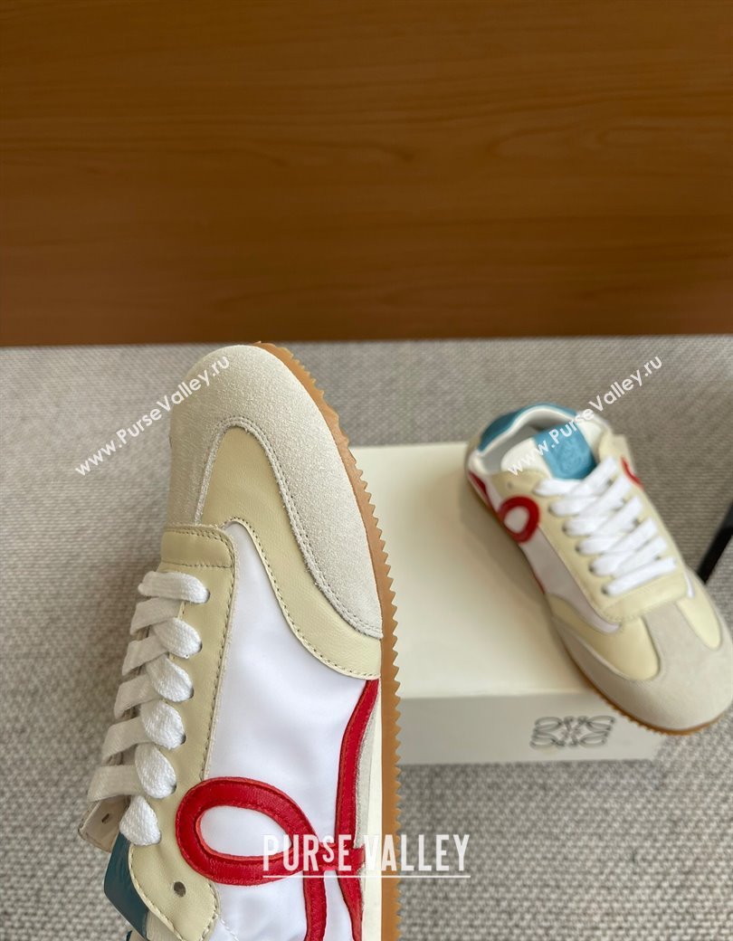 Loewe Ballet Runner 2.0 Sneakers in calfskin, nylon and suede Beige/White/Blue 2025 ( For Women and Men) (KL-250221027)