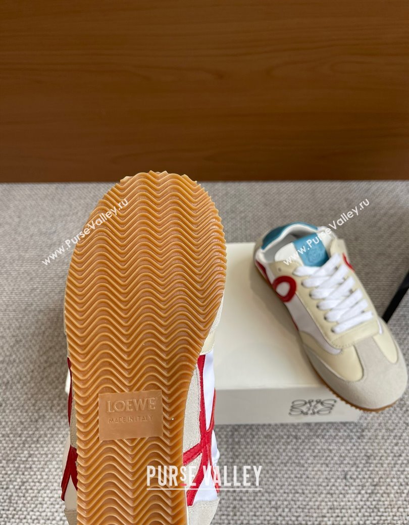 Loewe Ballet Runner 2.0 Sneakers in calfskin, nylon and suede Beige/White/Blue 2025 ( For Women and Men) (KL-250221027)