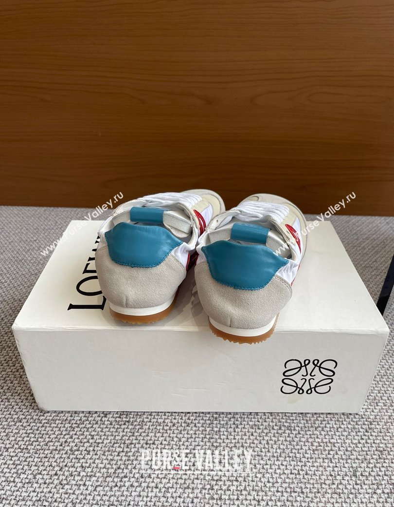 Loewe Ballet Runner 2.0 Sneakers in calfskin, nylon and suede Beige/White/Blue 2025 ( For Women and Men) (KL-250221027)