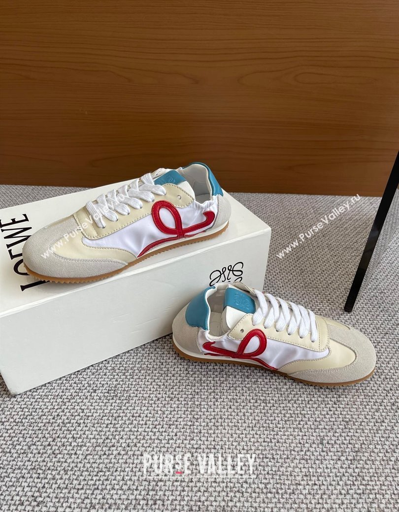 Loewe Ballet Runner 2.0 Sneakers in calfskin, nylon and suede Beige/White/Blue 2025 ( For Women and Men) (KL-250221027)