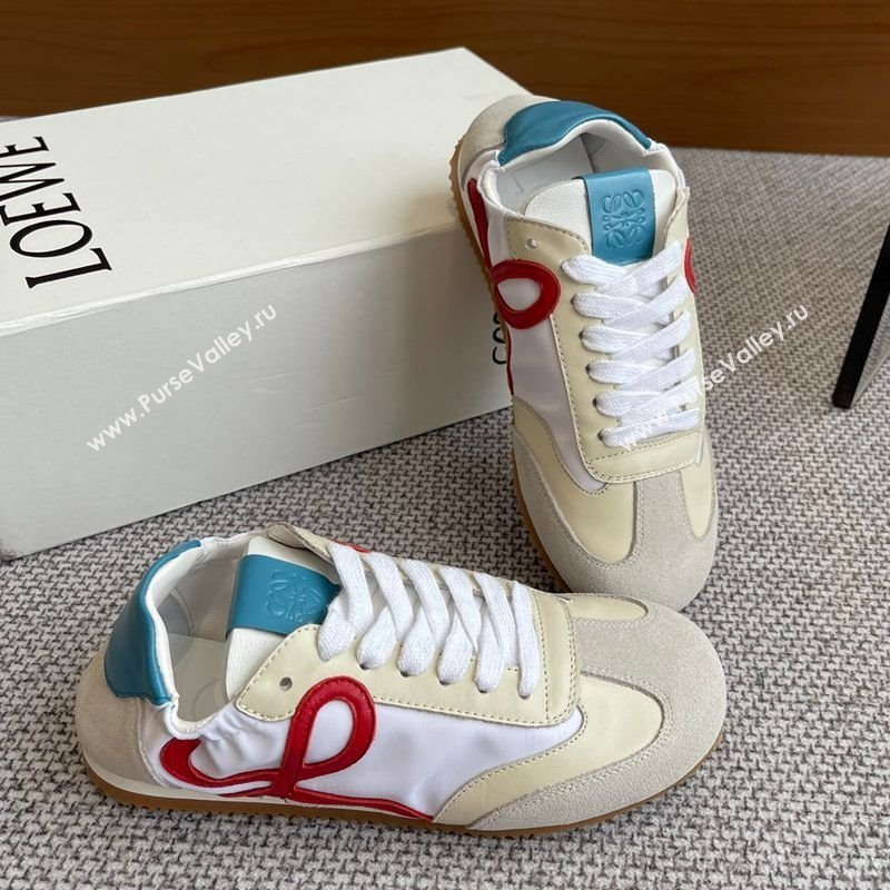 Loewe Ballet Runner 2.0 Sneakers in calfskin, nylon and suede Beige/White/Blue 2025 ( For Women and Men) (KL-250221027)