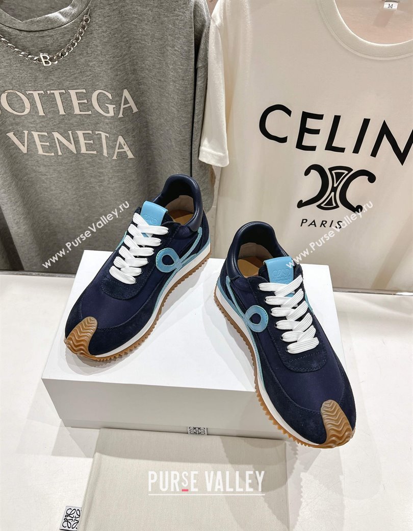 Loewe Flow Runner Sneakers in calfskin, nylon and suede Dark Blue 2025 LW022103 (KL-250221040)