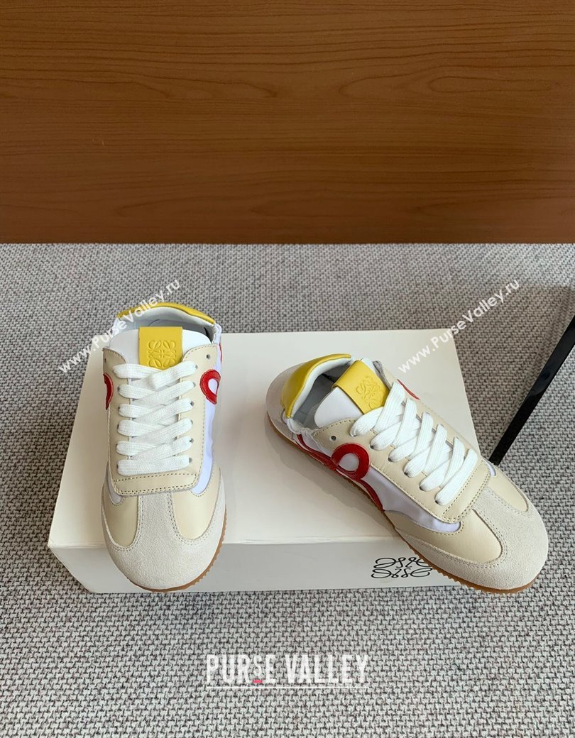 Loewe Ballet Runner 2.0 Sneakers in calfskin, nylon and suede Beige/White/Yellow 2025 ( For Women and Men) (KL-250221028)