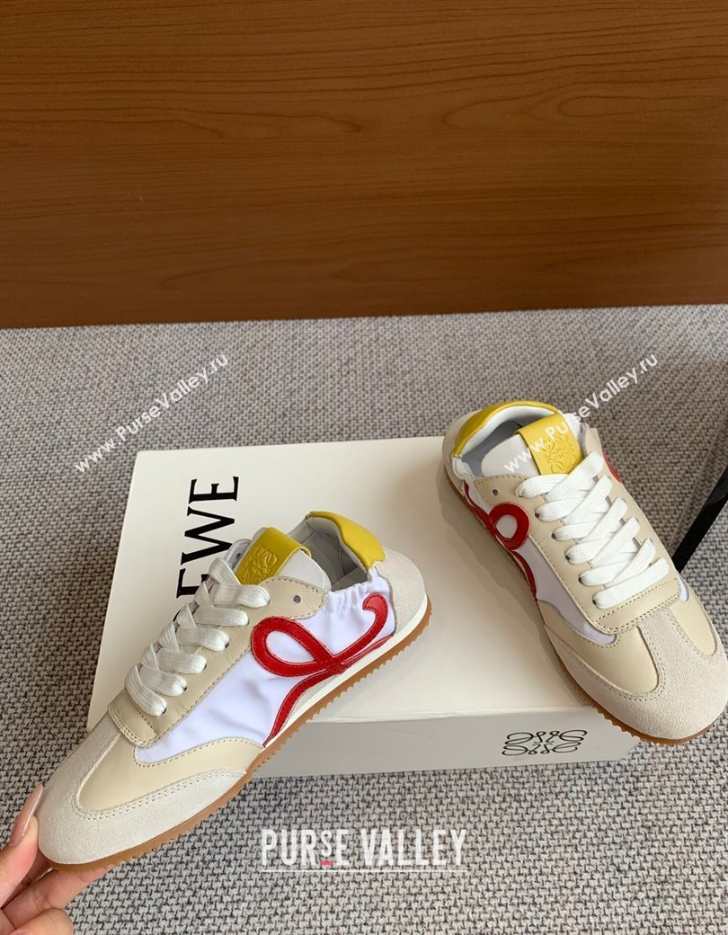 Loewe Ballet Runner 2.0 Sneakers in calfskin, nylon and suede Beige/White/Yellow 2025 ( For Women and Men) (KL-250221028)
