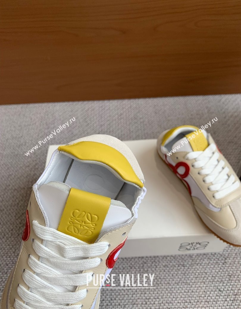 Loewe Ballet Runner 2.0 Sneakers in calfskin, nylon and suede Beige/White/Yellow 2025 ( For Women and Men) (KL-250221028)