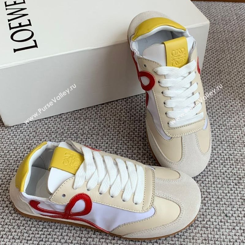 Loewe Ballet Runner 2.0 Sneakers in calfskin, nylon and suede Beige/White/Yellow 2025 ( For Women and Men) (KL-250221028)
