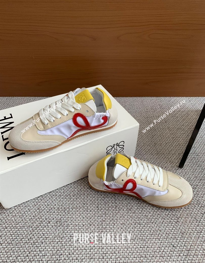 Loewe Ballet Runner 2.0 Sneakers in calfskin, nylon and suede Beige/White/Yellow 2025 ( For Women and Men) (KL-250221028)