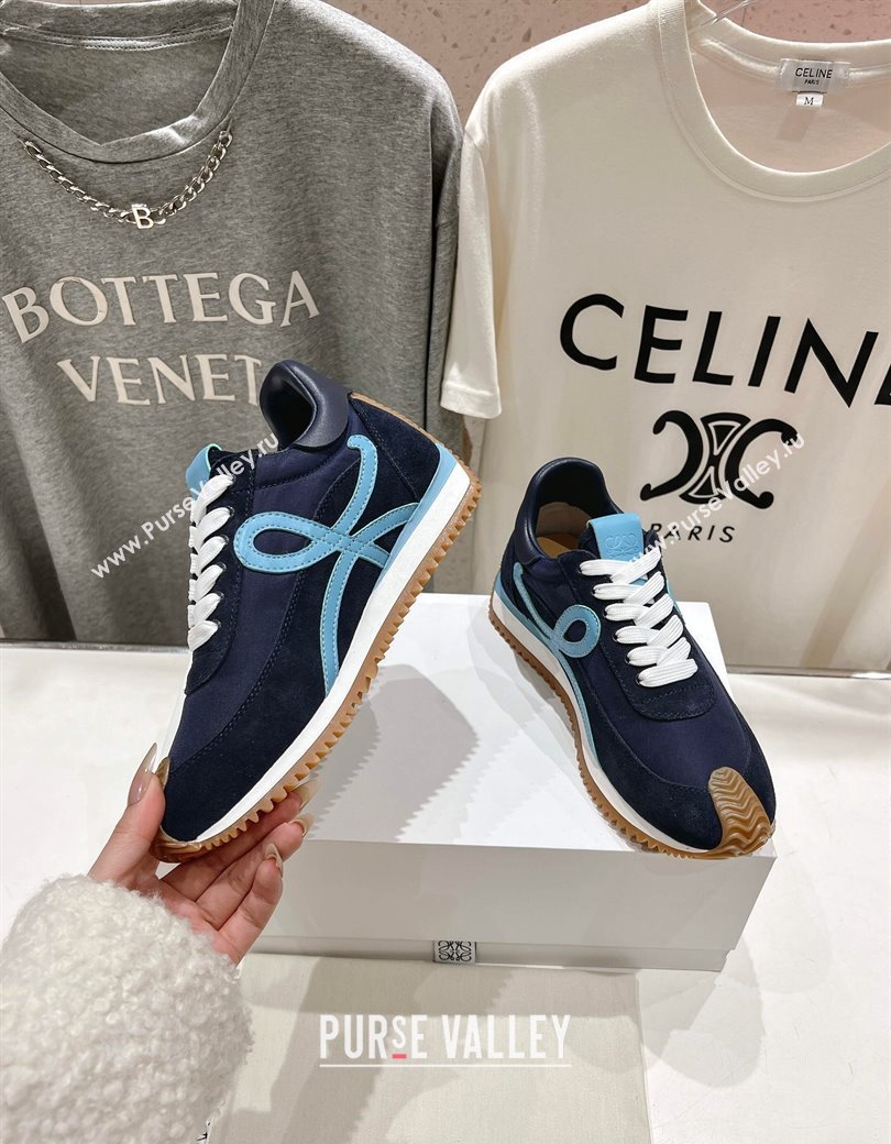 Loewe Flow Runner Sneakers in calfskin, nylon and suede Dark Blue 2025 LW022103 (KL-250221040)