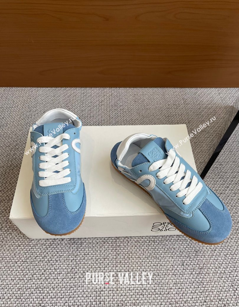 Loewe Ballet Runner 2.0 Sneakers in calfskin, nylon and suede Light Blue/White 2025 ( For Women and Men) (KL-250221030)