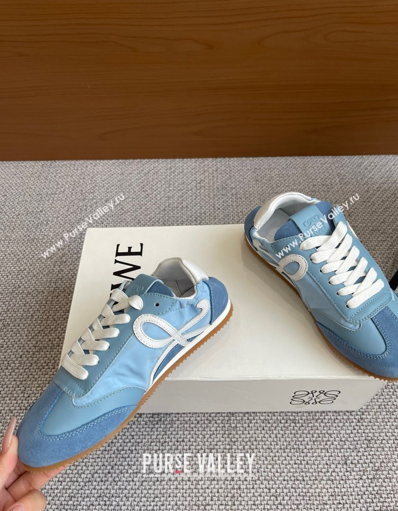 Loewe Ballet Runner 2.0 Sneakers in calfskin, nylon and suede Light Blue/White 2025 ( For Women and Men) (KL-250221030)