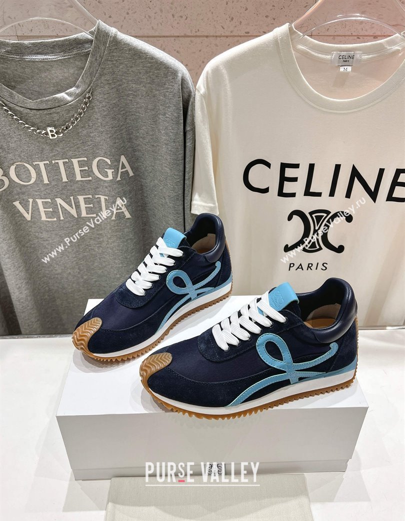 Loewe Flow Runner Sneakers in calfskin, nylon and suede Dark Blue 2025 LW022103 (KL-250221040)