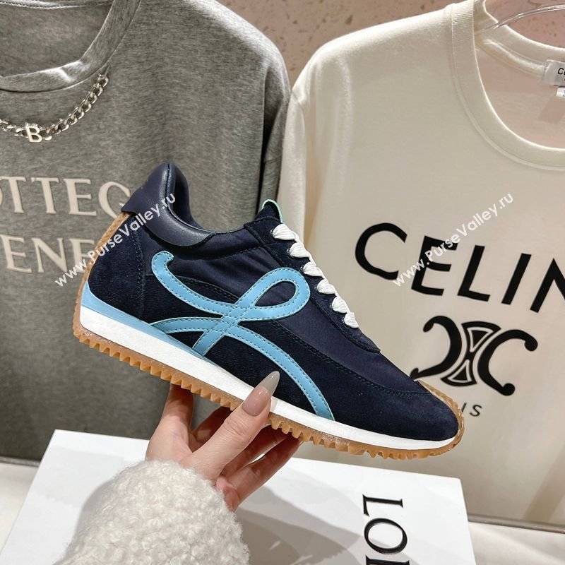 Loewe Flow Runner Sneakers in calfskin, nylon and suede Dark Blue 2025 LW022103 (KL-250221040)