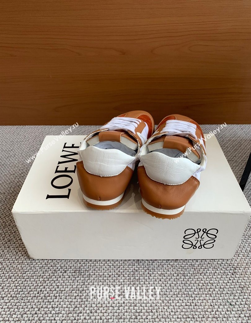 Loewe Ballet Runner 2.0 Sneakers in calfskin, nylon and suede Tan Brown 2025 ( For Women and Men) (KL-250221032)
