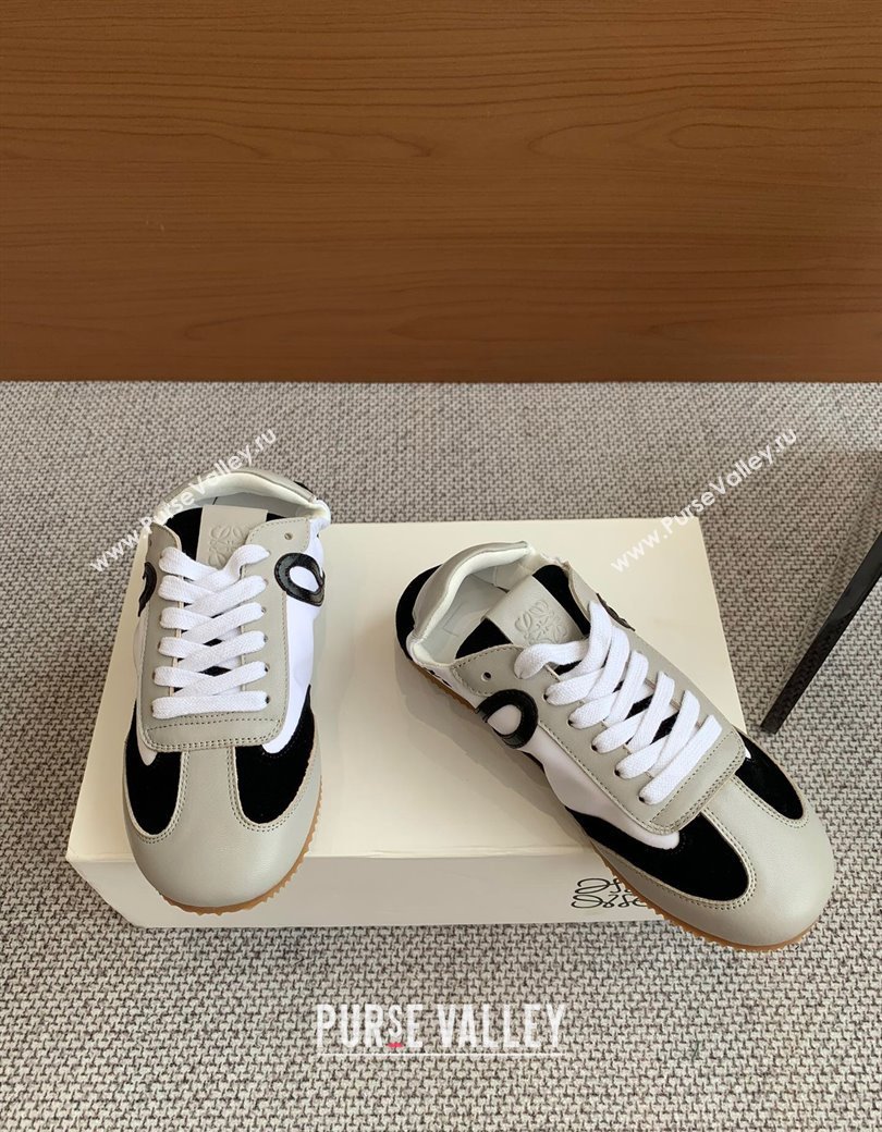 Loewe Ballet Runner 2.0 Sneakers in calfskin, nylon and suede Grey/White/Black 2025 ( For Women and Men) (KL-250221035)