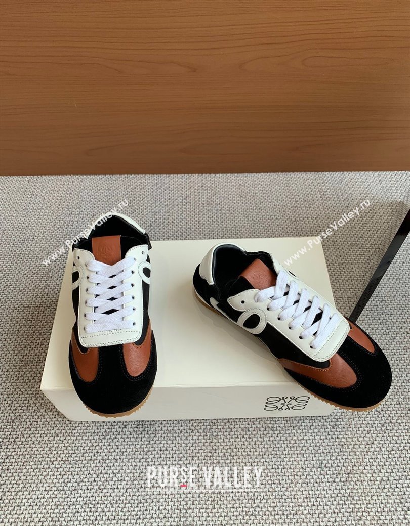 Loewe Ballet Runner 2.0 Sneakers in calfskin, nylon and suede Brown/Black/White 2025 ( For Women and Men) (KL-250221036)