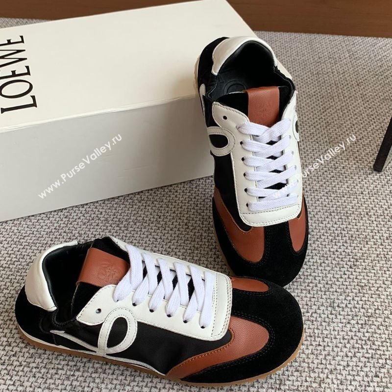 Loewe Ballet Runner 2.0 Sneakers in calfskin, nylon and suede Brown/Black/White 2025 ( For Women and Men) (KL-250221036)