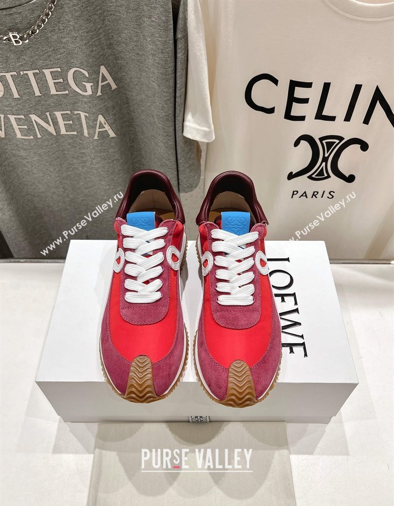 Loewe Flow Runner Sneakers in calfskin, nylon and suede Red 2025 LW022104 (KL-250221041)