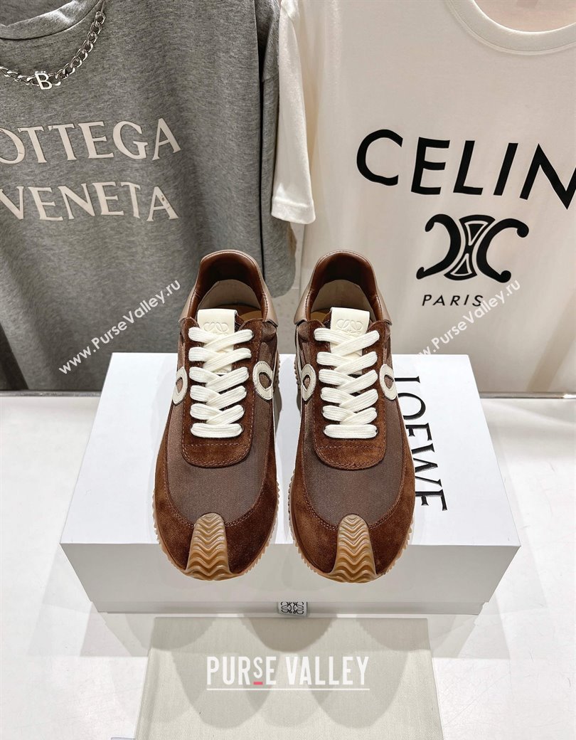 Loewe Flow Runner Sneakers in calfskin, nylon and suede Dark Brown 2025 LW022101 (KL-250221038)