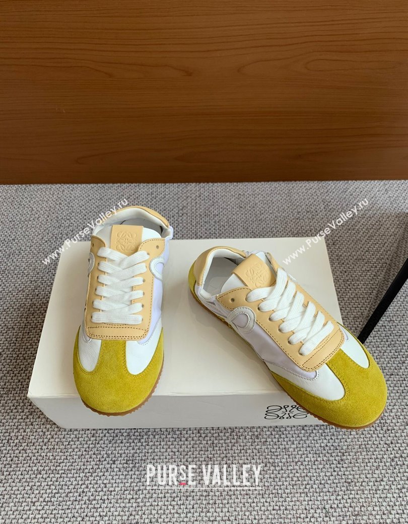 Loewe Ballet Runner 2.0 Sneakers in calfskin, nylon and suede Yellow/Apricot 2025 ( For Women and Men) (KL-250221037)