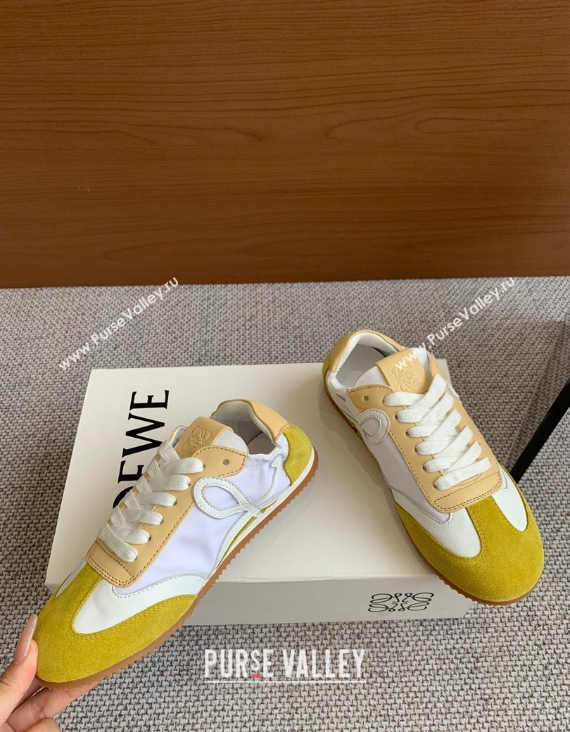 Loewe Ballet Runner 2.0 Sneakers in calfskin, nylon and suede Yellow/Apricot 2025 ( For Women and Men) (KL-250221037)