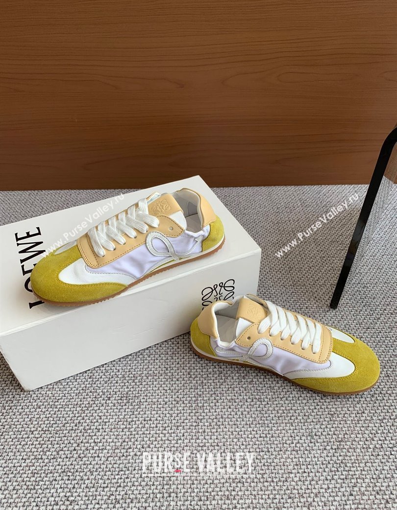 Loewe Ballet Runner 2.0 Sneakers in calfskin, nylon and suede Yellow/Apricot 2025 ( For Women and Men) (KL-250221037)