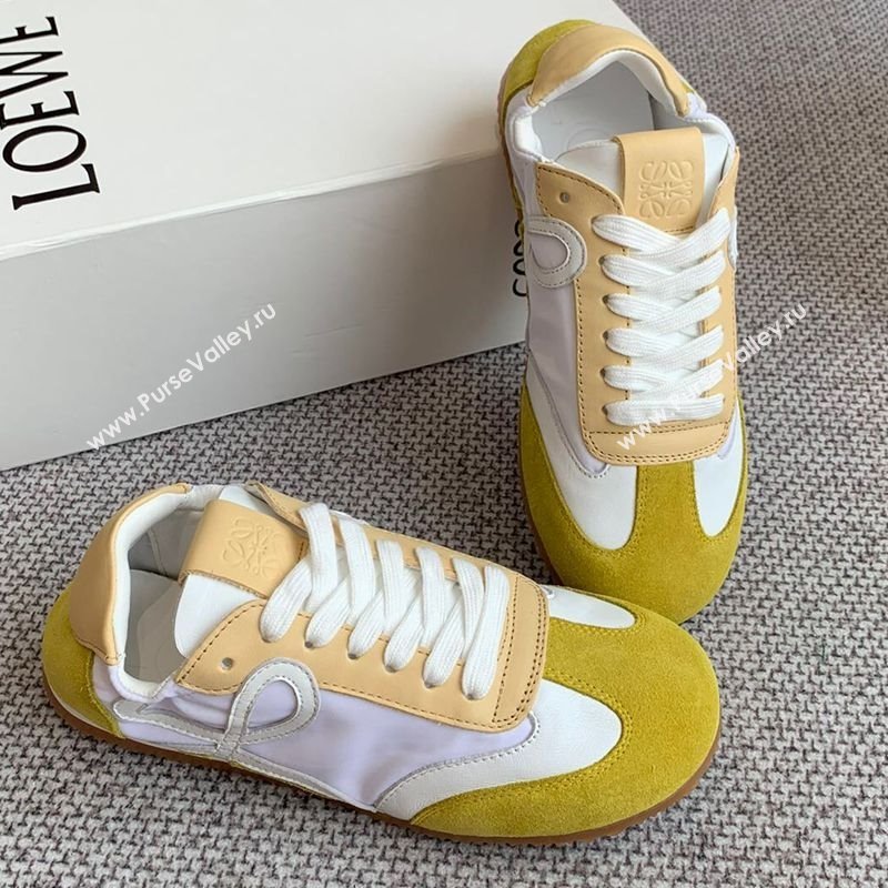 Loewe Ballet Runner 2.0 Sneakers in calfskin, nylon and suede Yellow/Apricot 2025 ( For Women and Men) (KL-250221037)