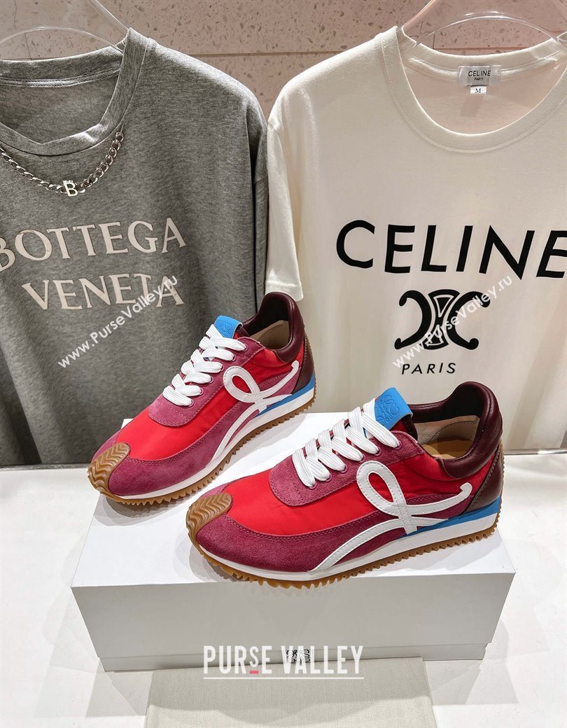 Loewe Flow Runner Sneakers in calfskin, nylon and suede Red 2025 LW022104 (KL-250221041)