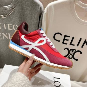 Loewe Flow Runner Sneakers in calfskin, nylon and suede Red 2025 LW022104 (KL-250221041)