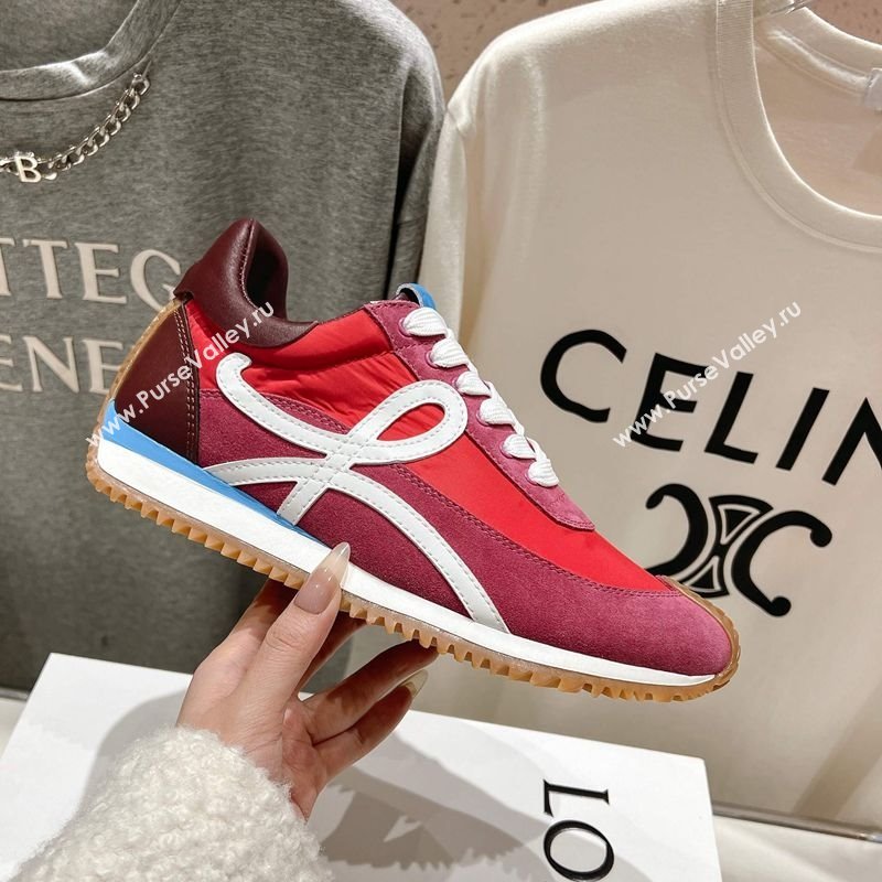 Loewe Flow Runner Sneakers in calfskin, nylon and suede Red 2025 LW022104 (KL-250221041)
