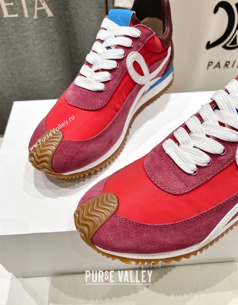 Loewe Flow Runner Sneakers in calfskin, nylon and suede Red 2025 LW022104 (KL-250221041)