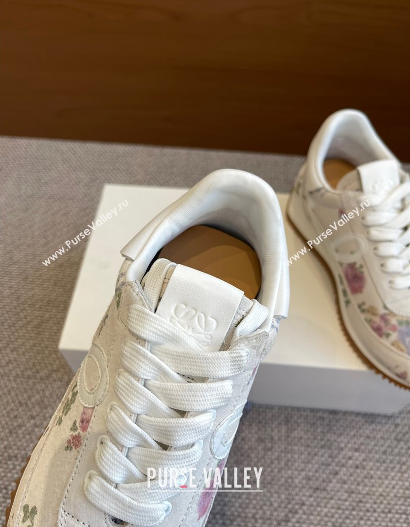 Loewe Womens Flow Runner Sneakers in White Flora Printed Suede 2025 LW022105 (KL-250221042)