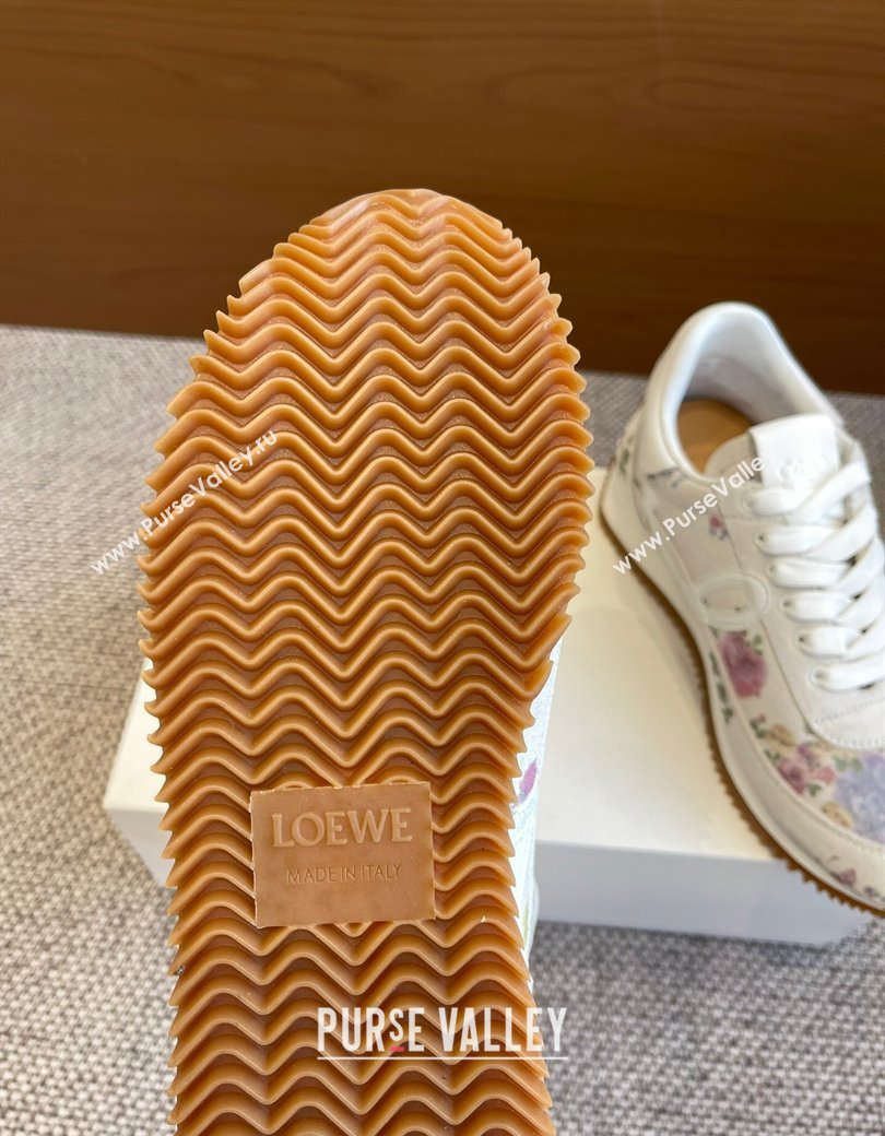 Loewe Womens Flow Runner Sneakers in White Flora Printed Suede 2025 LW022105 (KL-250221042)