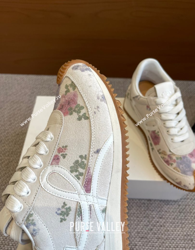 Loewe Womens Flow Runner Sneakers in White Flora Printed Suede 2025 LW022105 (KL-250221042)