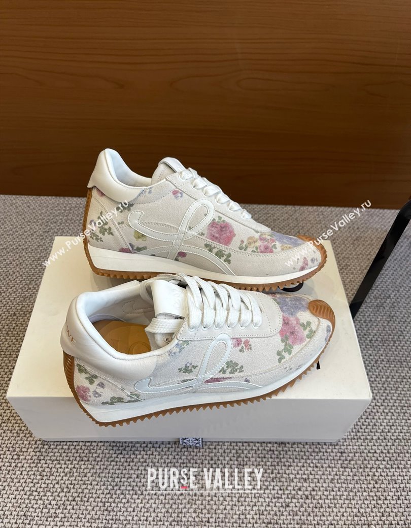 Loewe Womens Flow Runner Sneakers in White Flora Printed Suede 2025 LW022105 (KL-250221042)