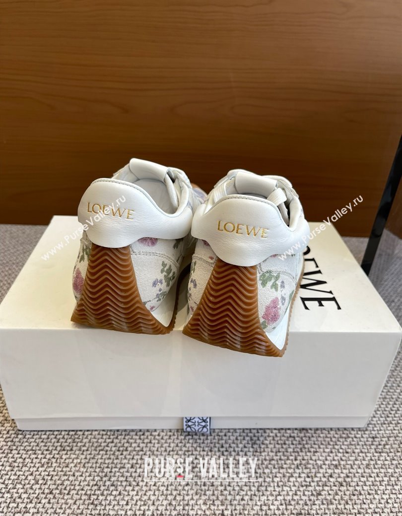 Loewe Womens Flow Runner Sneakers in White Flora Printed Suede 2025 LW022105 (KL-250221042)