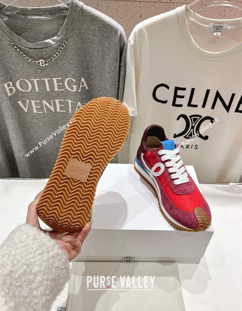 Loewe Flow Runner Sneakers in calfskin, nylon and suede Red 2025 LW022104 (KL-250221041)