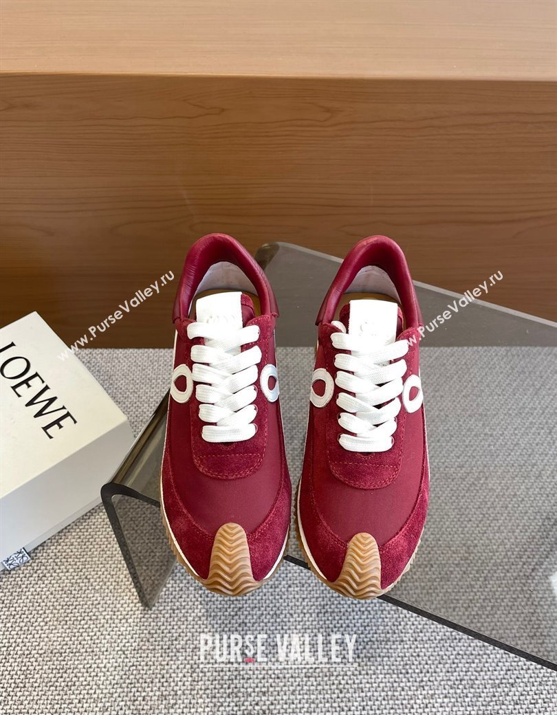 Loewe Flow Runner Sneakers in calfskin, nylon and suede Dark Burgundy 2025 LW022107 (KL-250221044)