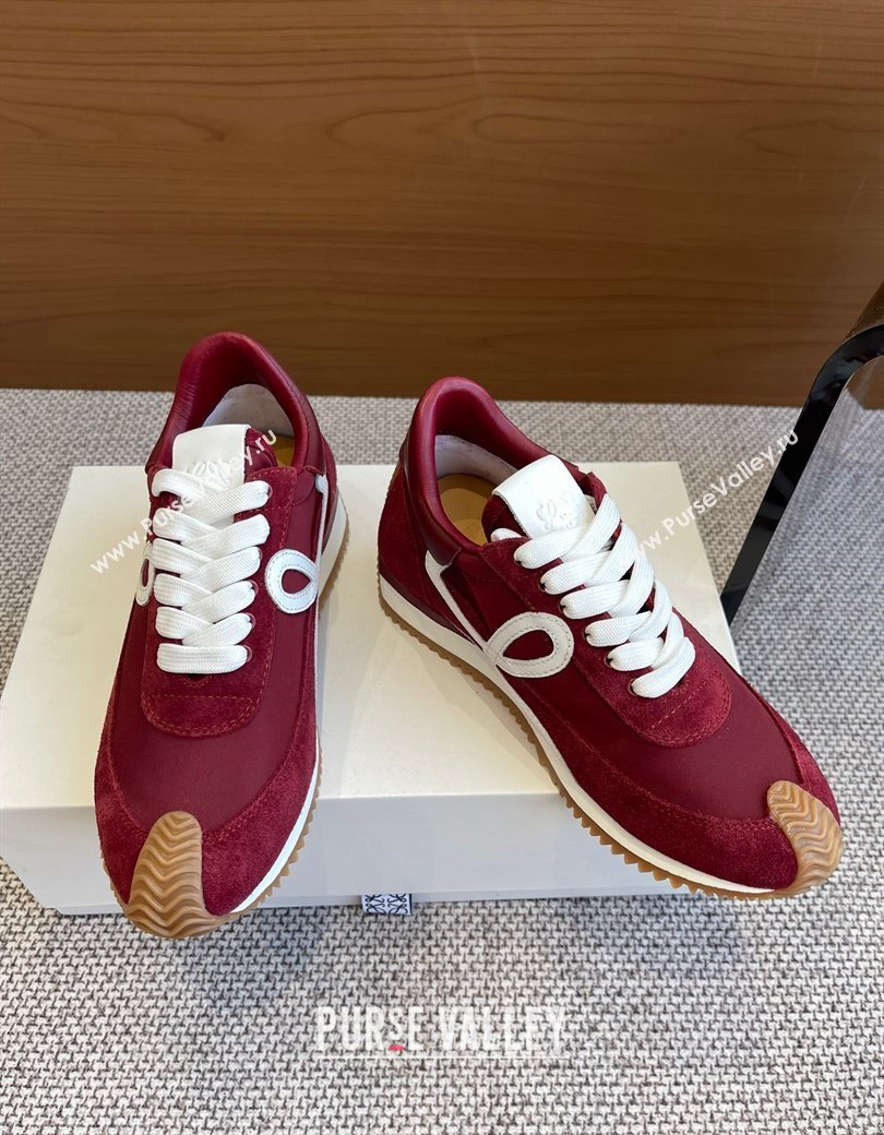 Loewe Flow Runner Sneakers in calfskin, nylon and suede Dark Burgundy 2025 LW022107 (KL-250221044)