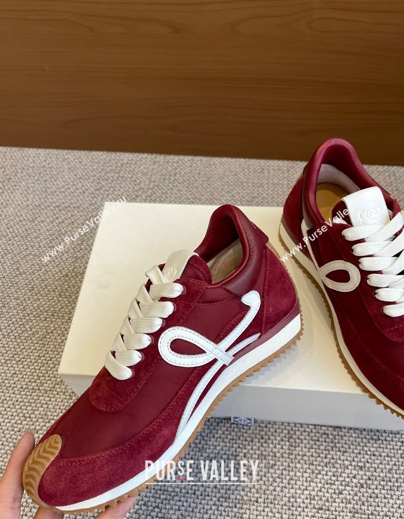 Loewe Flow Runner Sneakers in calfskin, nylon and suede Dark Burgundy 2025 LW022107 (KL-250221044)
