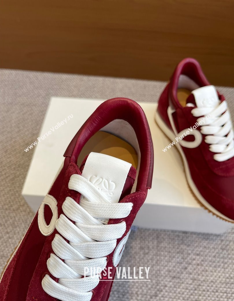 Loewe Flow Runner Sneakers in calfskin, nylon and suede Dark Burgundy 2025 LW022107 (KL-250221044)