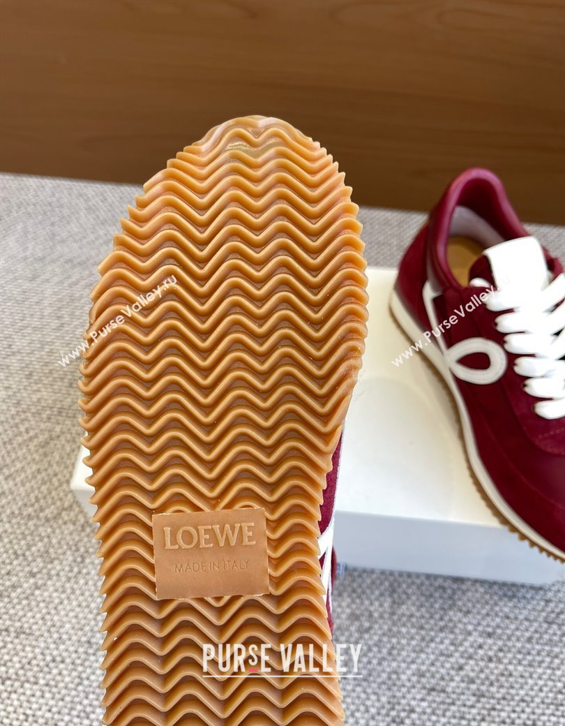 Loewe Flow Runner Sneakers in calfskin, nylon and suede Dark Burgundy 2025 LW022107 (KL-250221044)